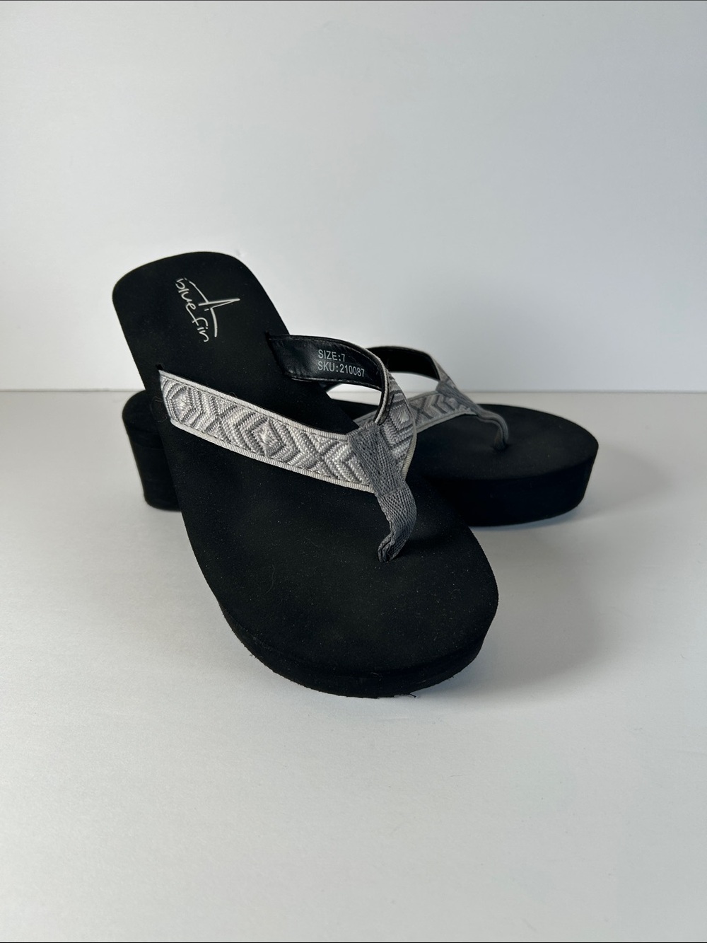 Silver/Gray Wedge Flip-Flop Sandals - Skechers Style